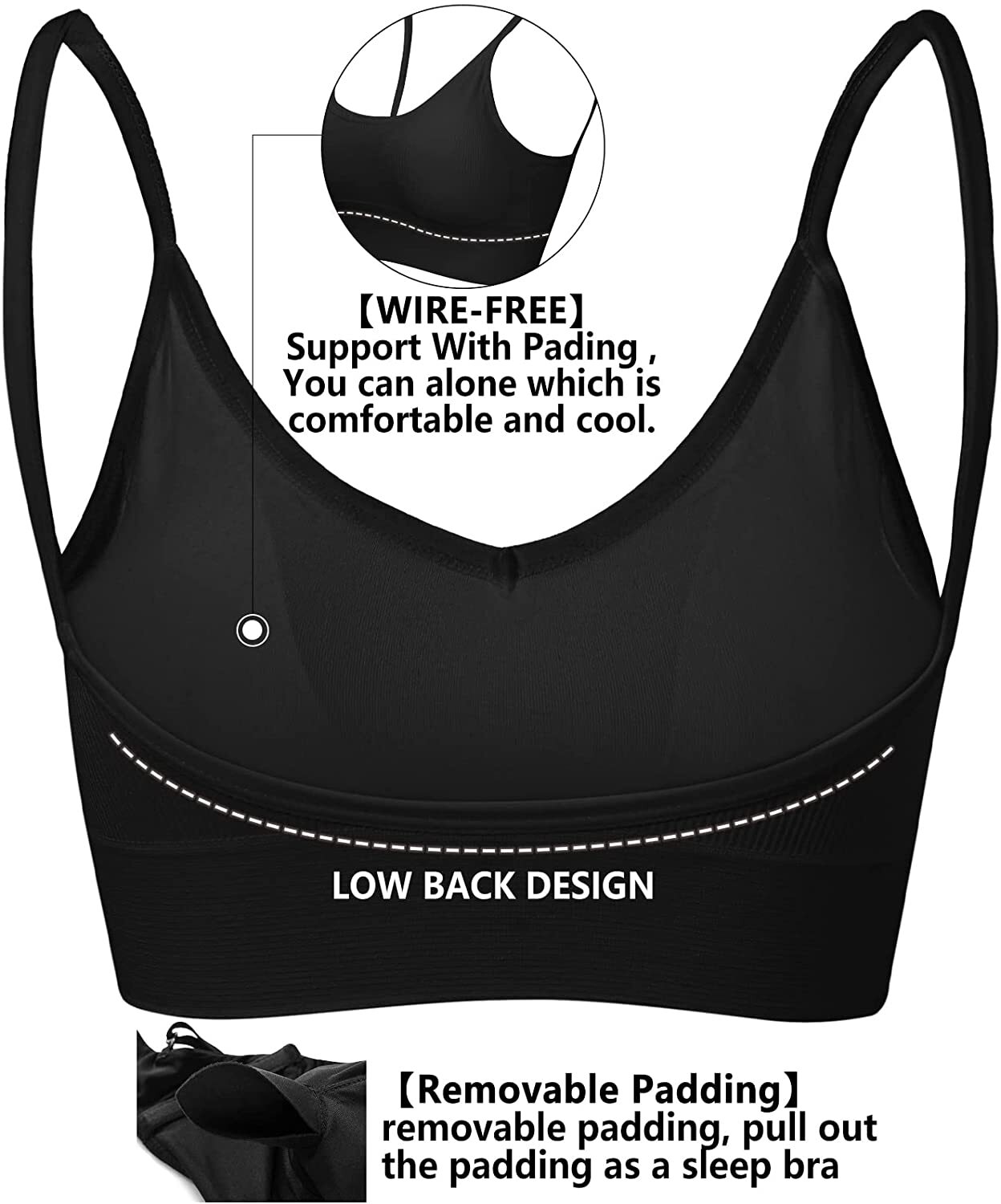 Women’s Crop Top Longline Sports Bras Tank Tops Wirefree Cami with Built in Bra