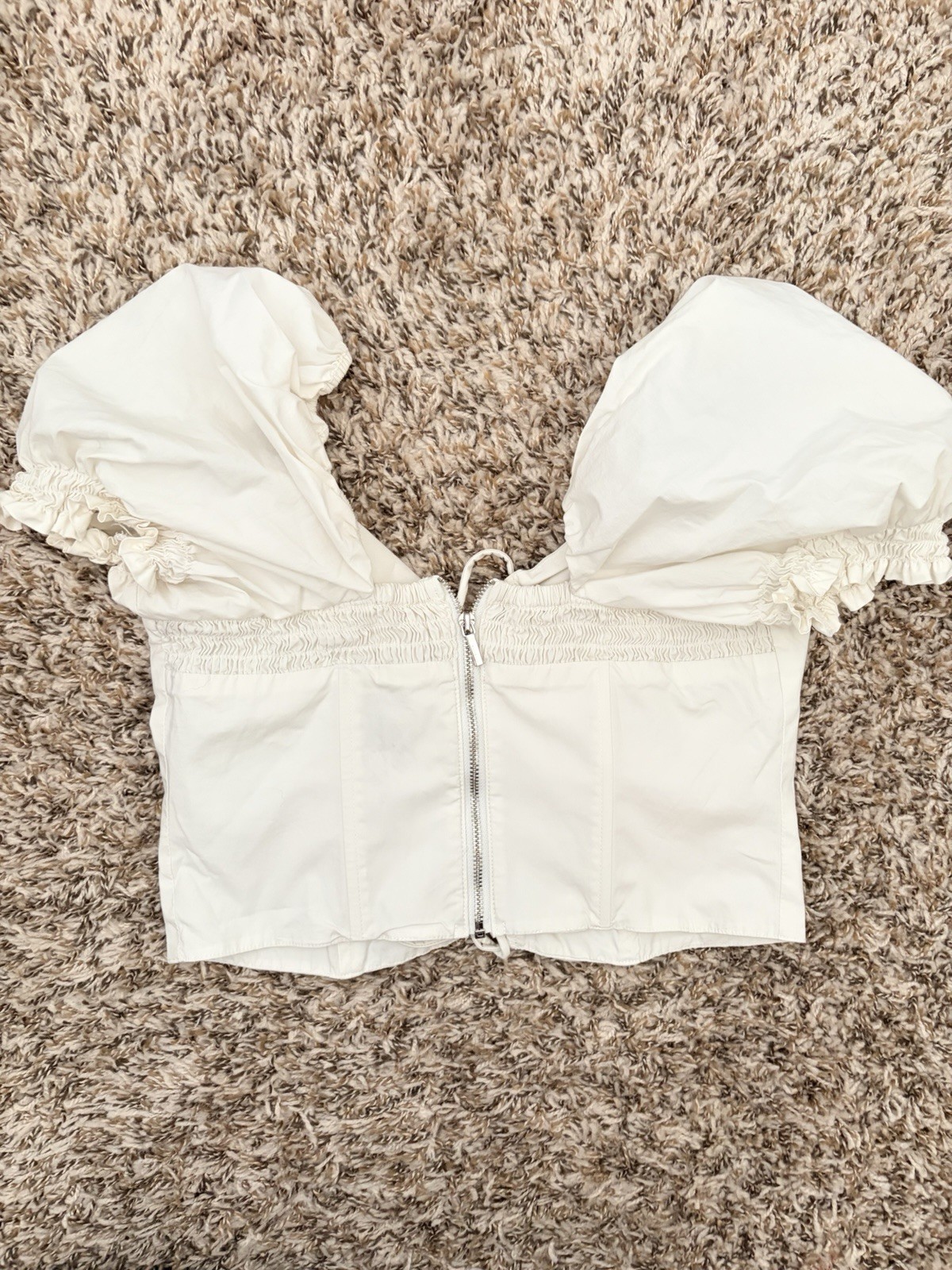 bebe Women’s White Puff Sleeve Lace-Up Corset Crop Top Size 4