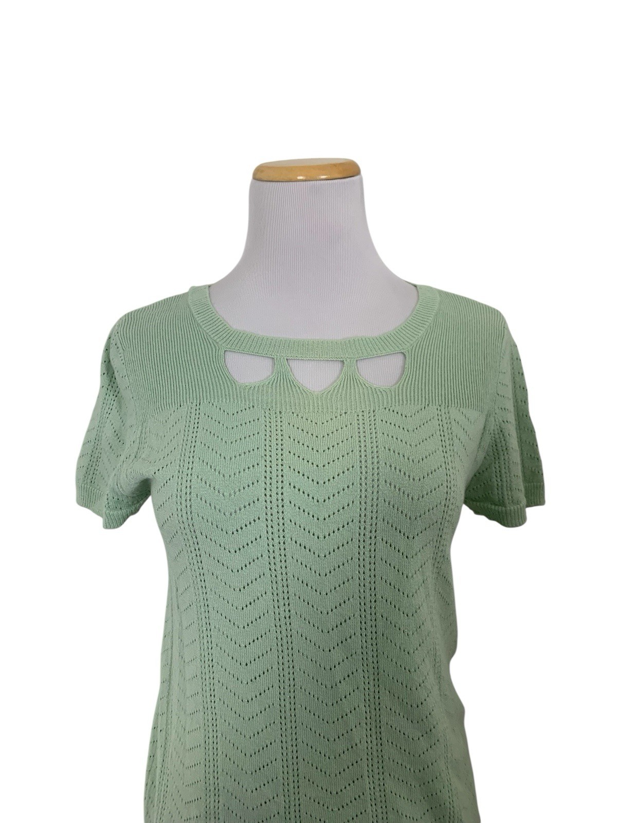 ModCloth Pointelle Knit Retro Top Women’s M Cotton Blend Celery Green Twee Cute