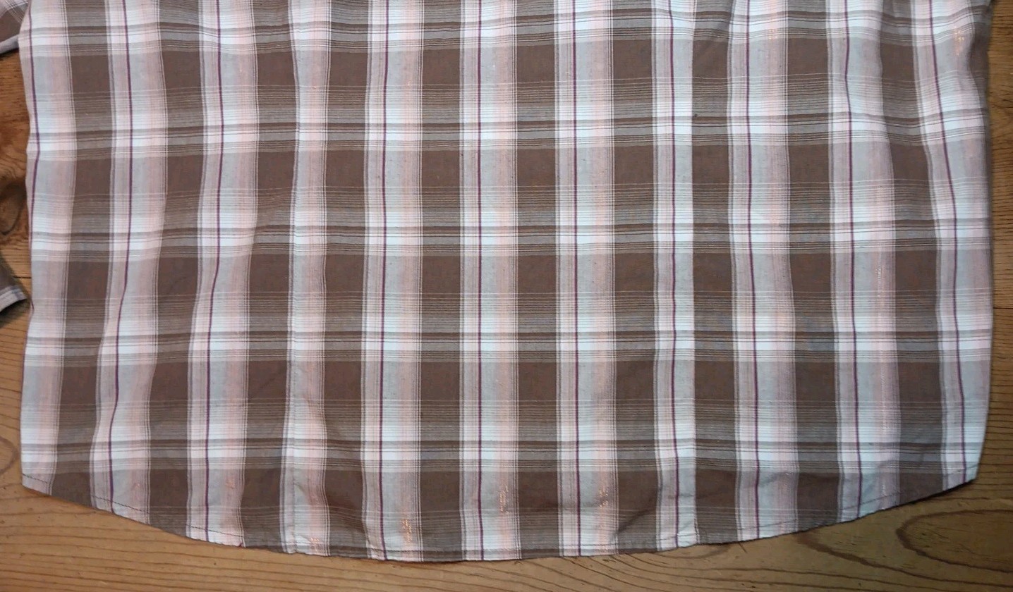 LifeStyle Shirt Womens Plus 4X Crystal Snap Front Brown Metallic Plaid Western