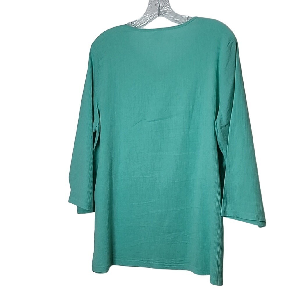 Sun Bay Womens Turquoise Cotton Tunic With Palm Tree Embroidery & Drawstring Nec