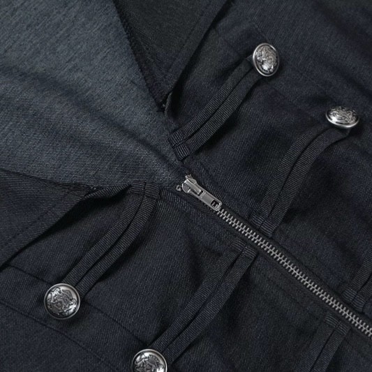 Washed Black Gothic Punk Vest with Silver Buttons & Zipper | GOTH TOP 🔥