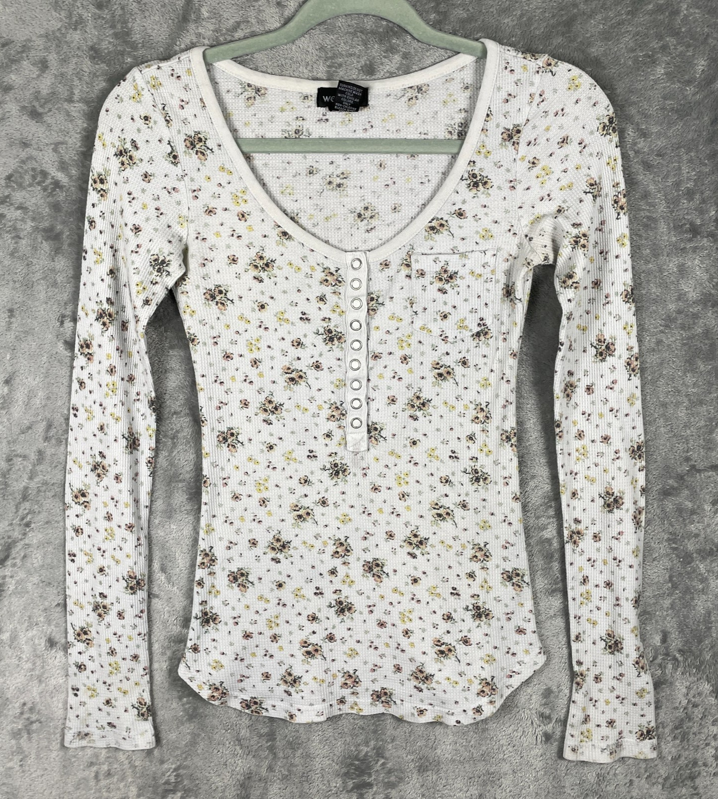VTG Y2K Wet Seal Waffle Knit Henley Top Shirt Womens Small Cream Floral Dainty