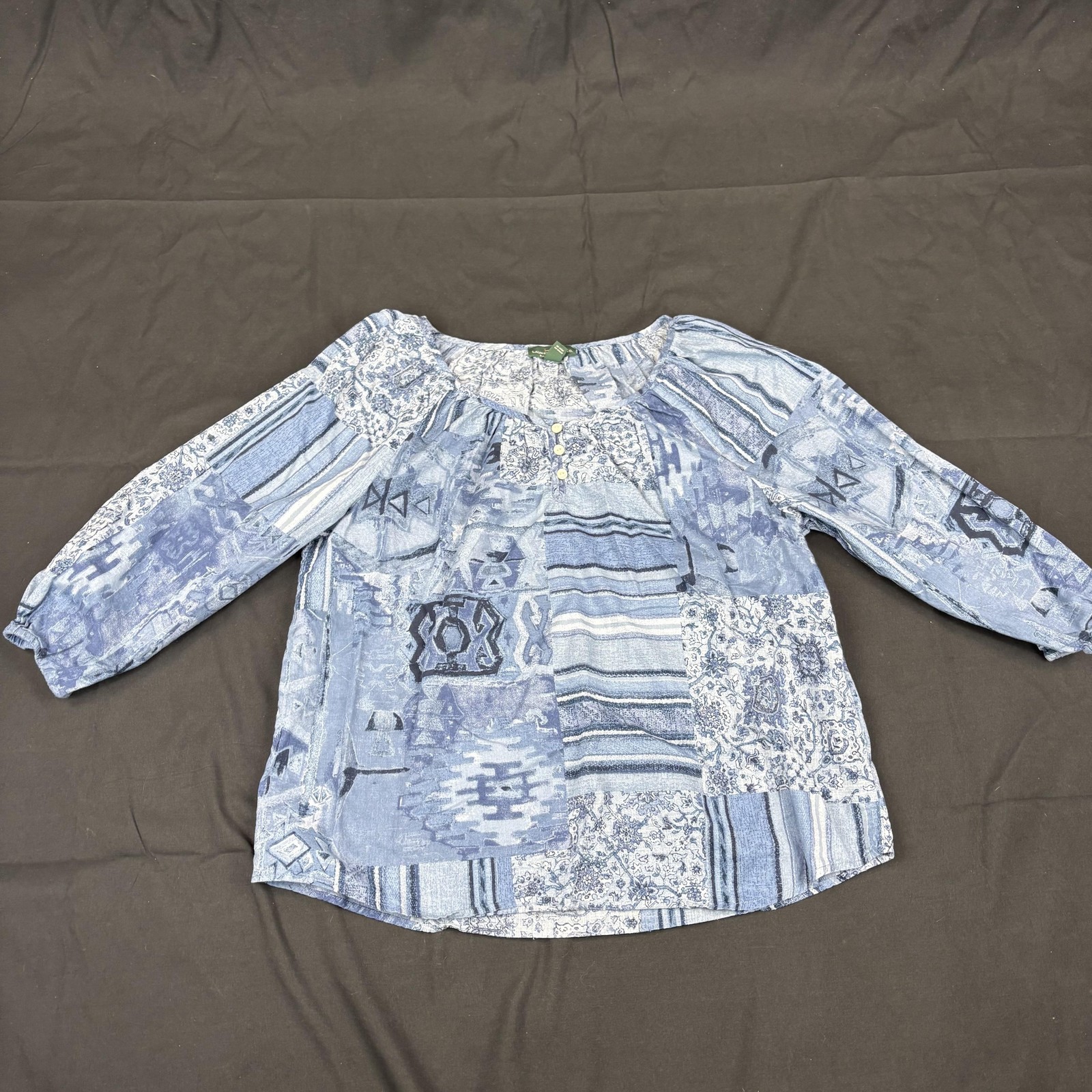 Lauren Jeans Co Ralph Lauren Shirt Womens Large Blue Patchwork Boho Floral Top