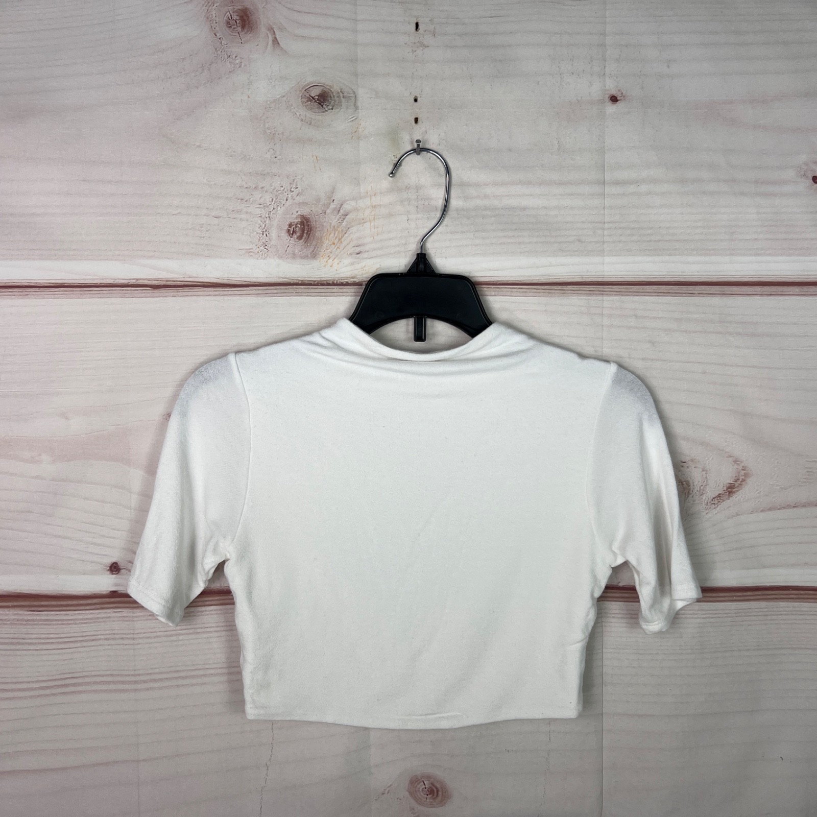 Naked Wardrobe Top Womens S White Crop T-Shirt Mock Neck Short Sleeve Solid Knit