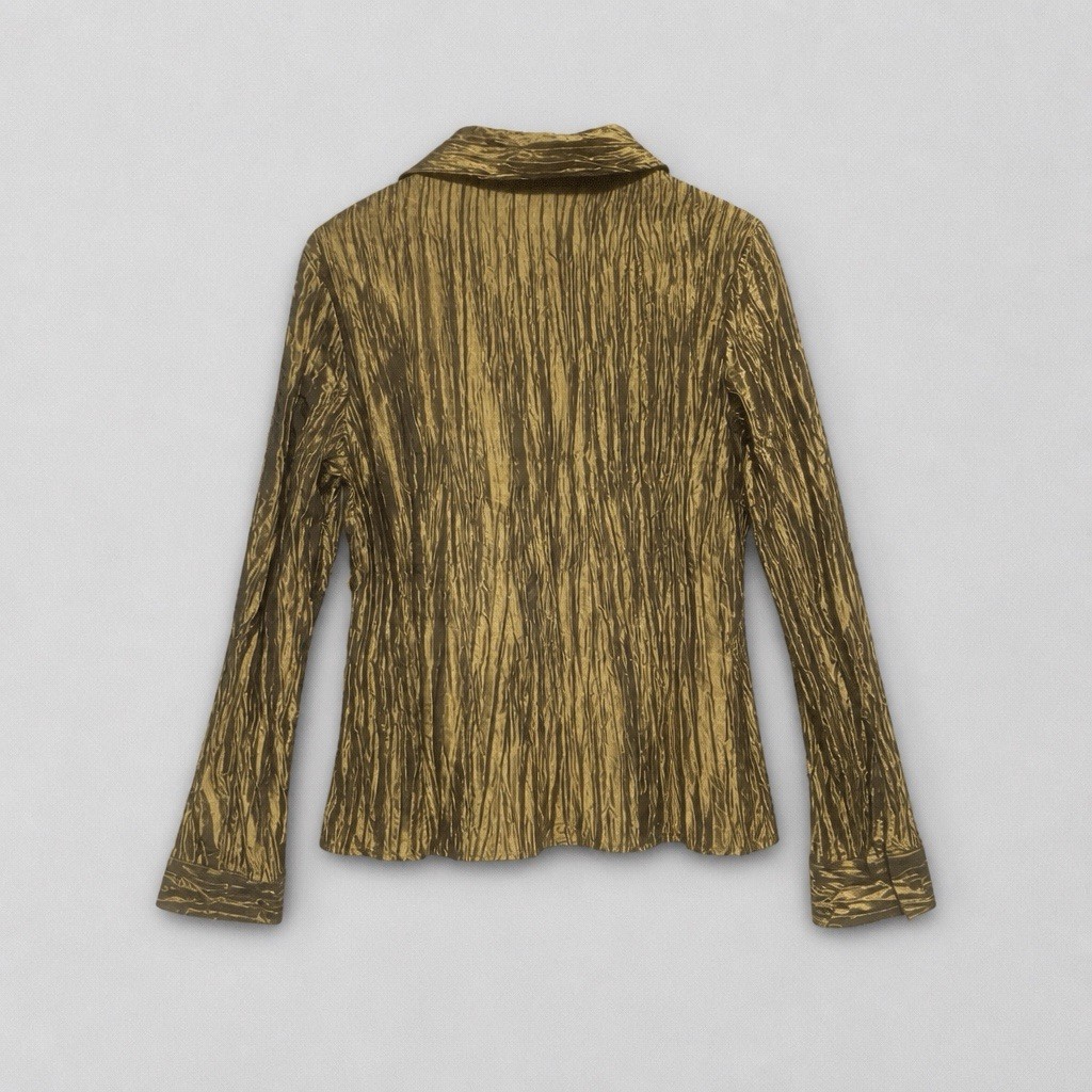 Essentials By Milano Green Metallic Pleated Blouse L