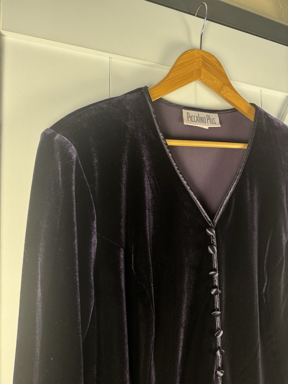 Piccalino Plus Womens Dark Plum Velvet Button Front Tunic Top Vintage Plus