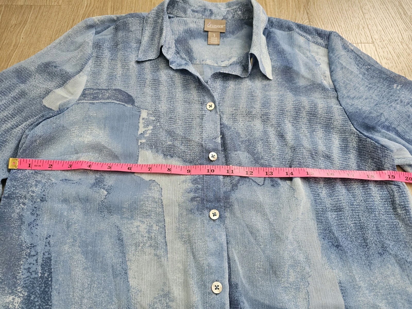 Chicos Blue Water Color Button Up Blouse Size 1