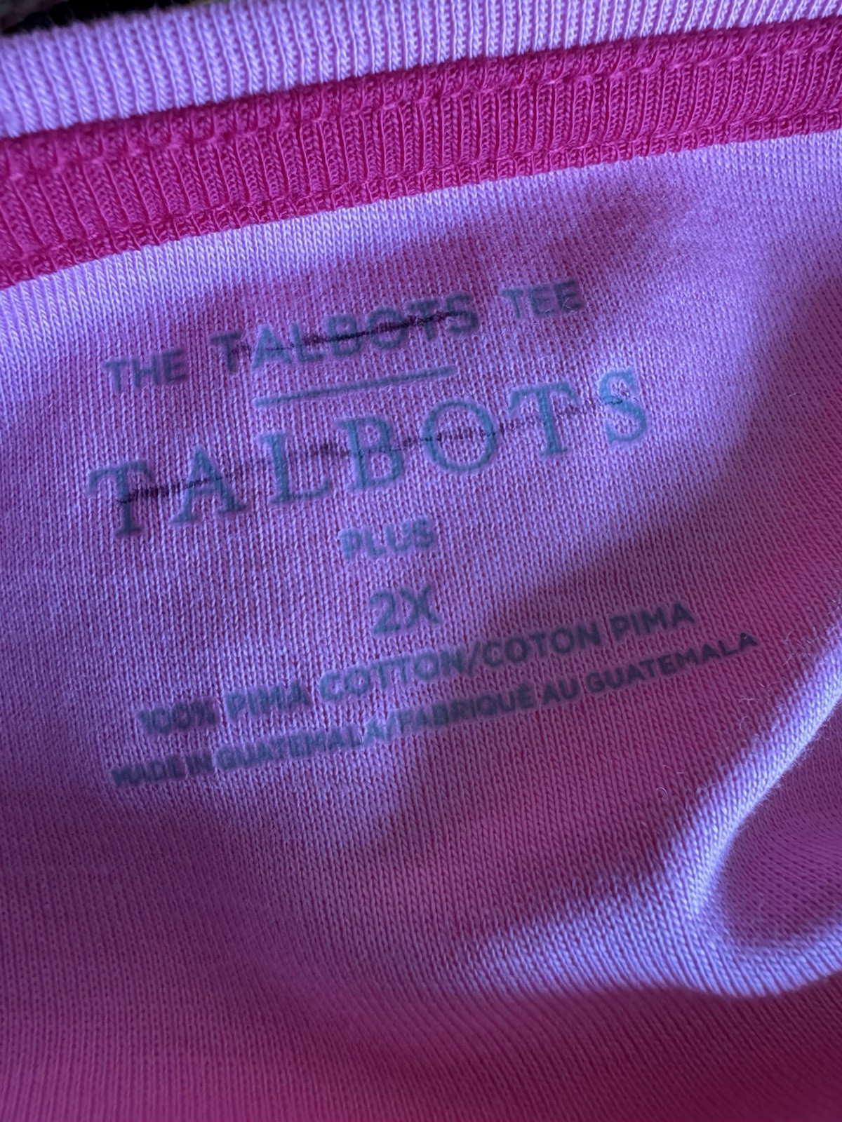 New Talbots Tee Pink Cotton Candy Pima Cotton Boatneck 3/4 Sleeve Shirt 2X