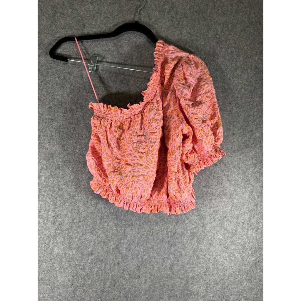 Vero Moda One Shoulder Cropped Top Prism Pink Nemi Floral Smocked M NEW 10262903