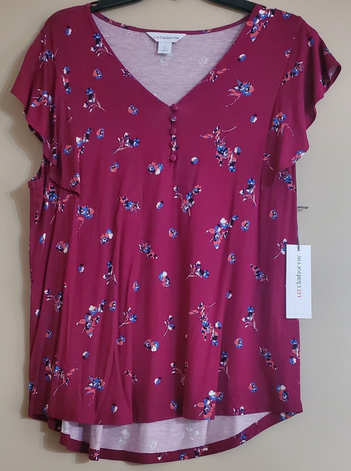 brand New Women’s Blouse Liz Claiborne Madrid Rose Flr Size L