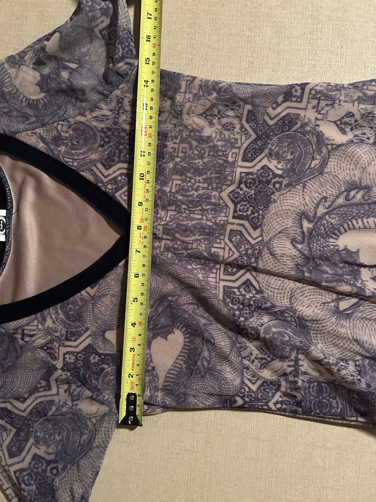 Vintage Y2K Fairy Grunge Dragon Print Sheer Mesh V Neck Long Sleeve Top