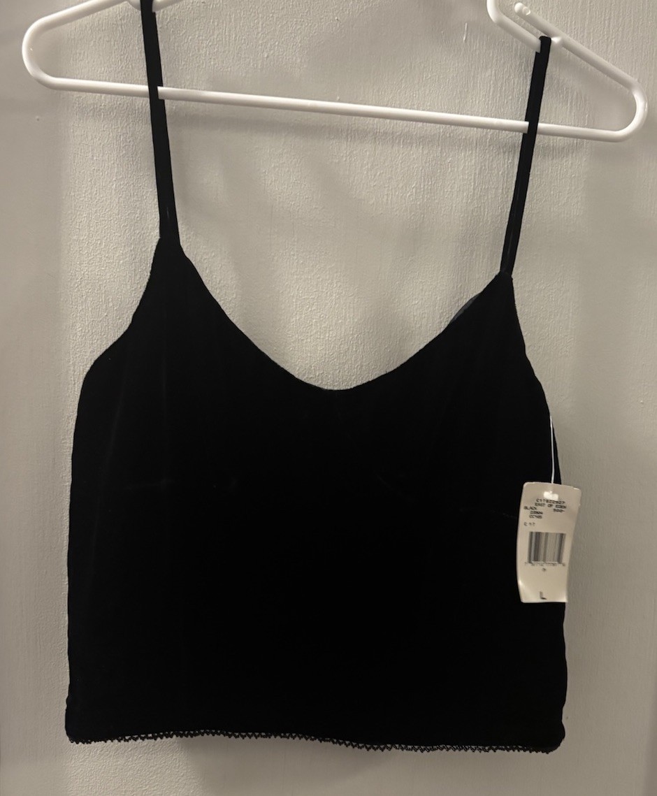 Vintage Ralph By Ralph Lauren Large Silk Rayon Black Velvet Tank Top NWT