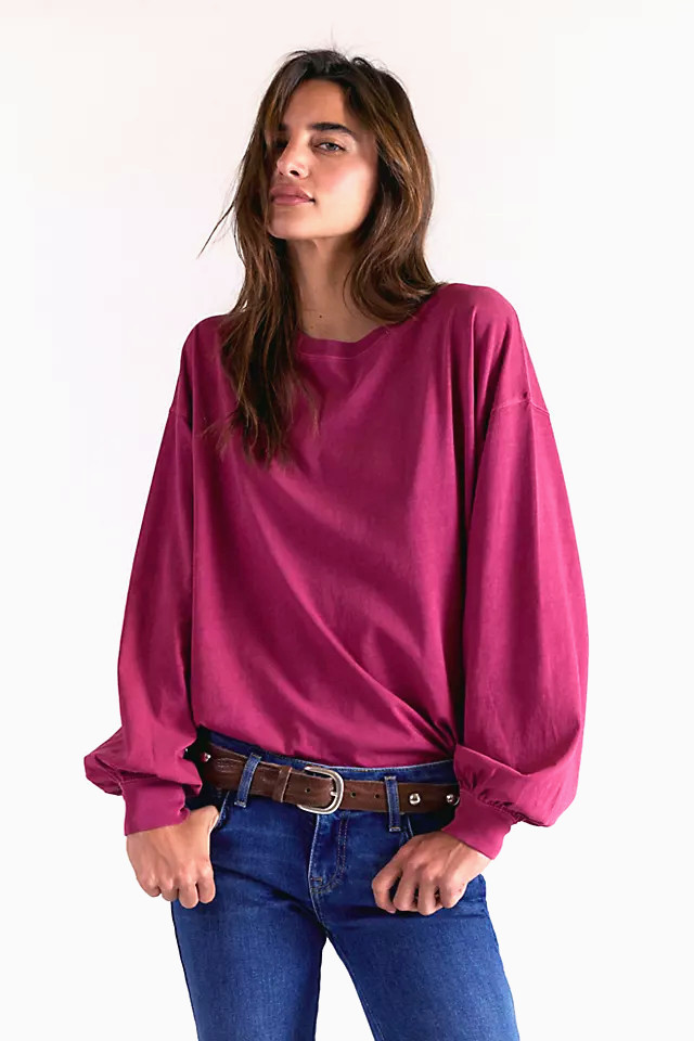 Free People We The Free Perfect Oversized Long Sleeve Top in Glass Roses size M