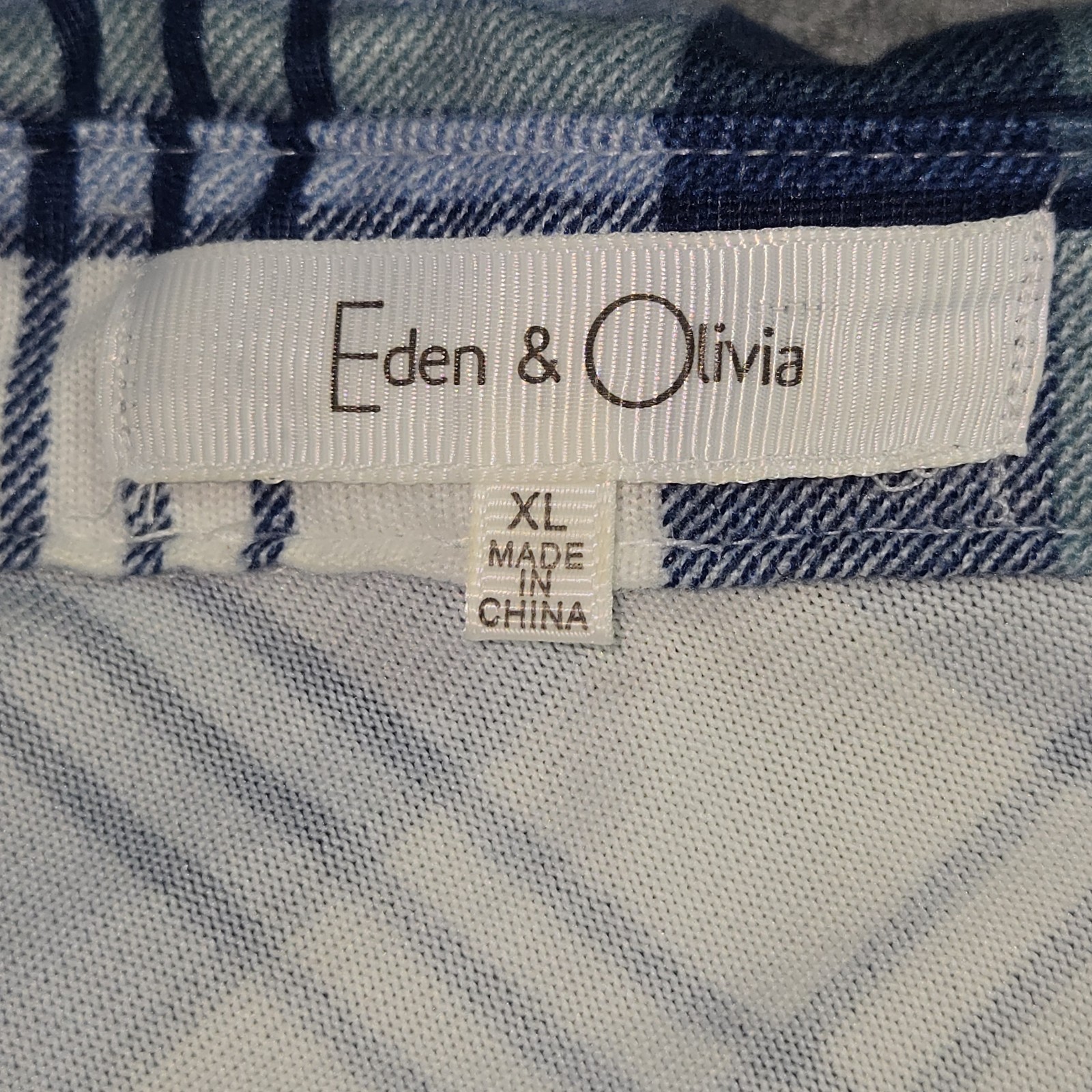 Eden & Olivia Blue White Plaid Cotton Button Front Shirt Oversized