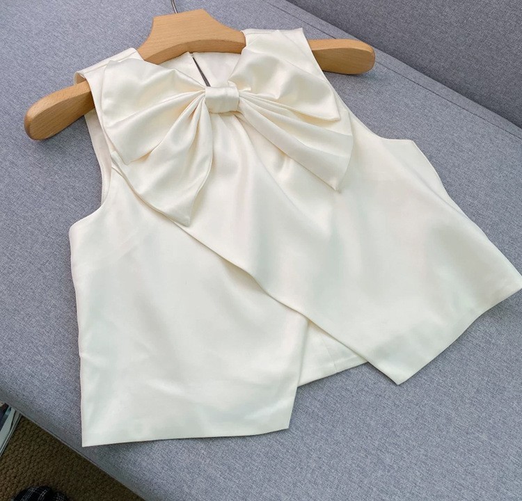 🎁🎁AUTHENTIC Sandro Women V-Neck Bow Satin Sleeveless Short Style Vest Tops SML