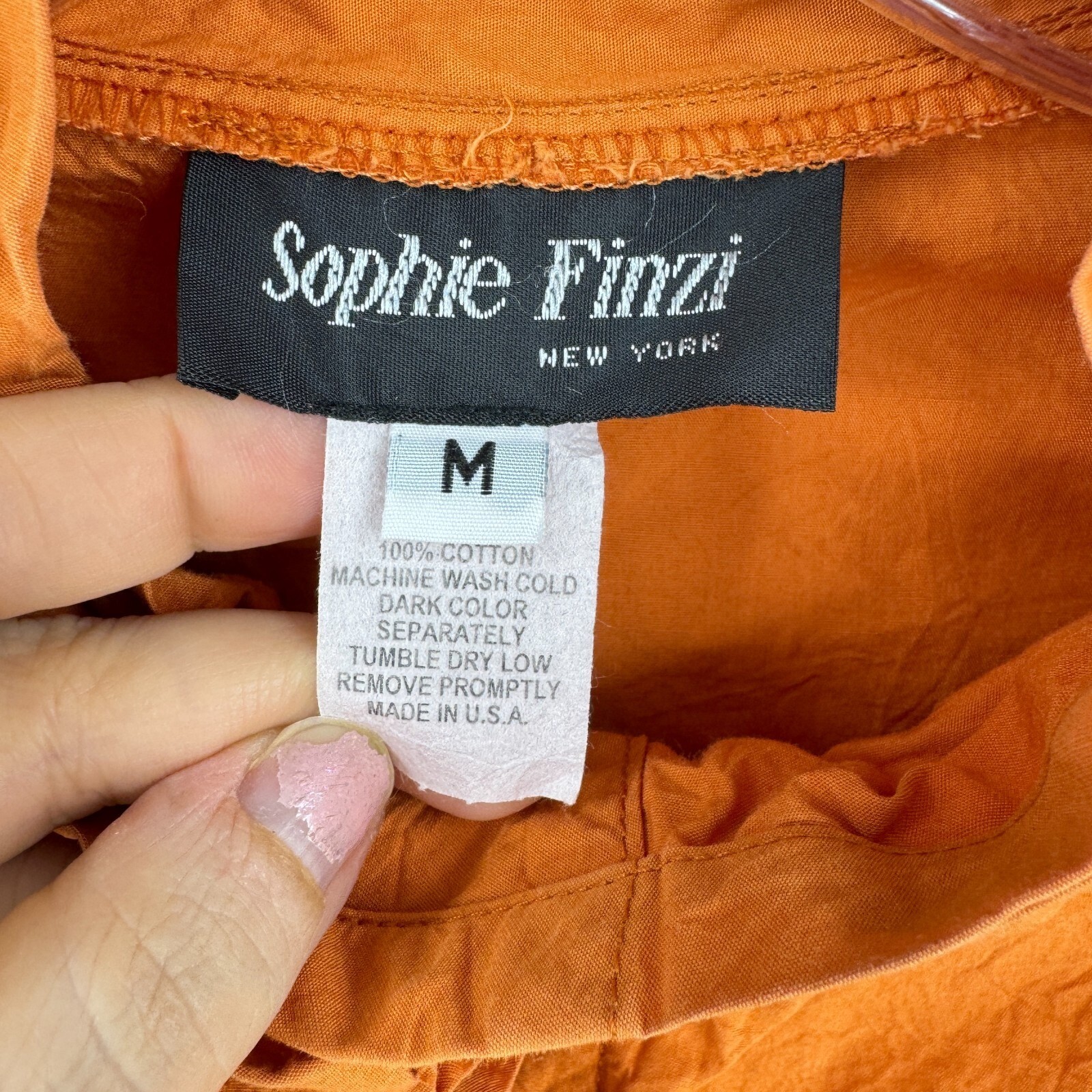Sophie Finzi New York Top Womens Medium Lagenlook Tunic Pockets Boho Boxy Orange