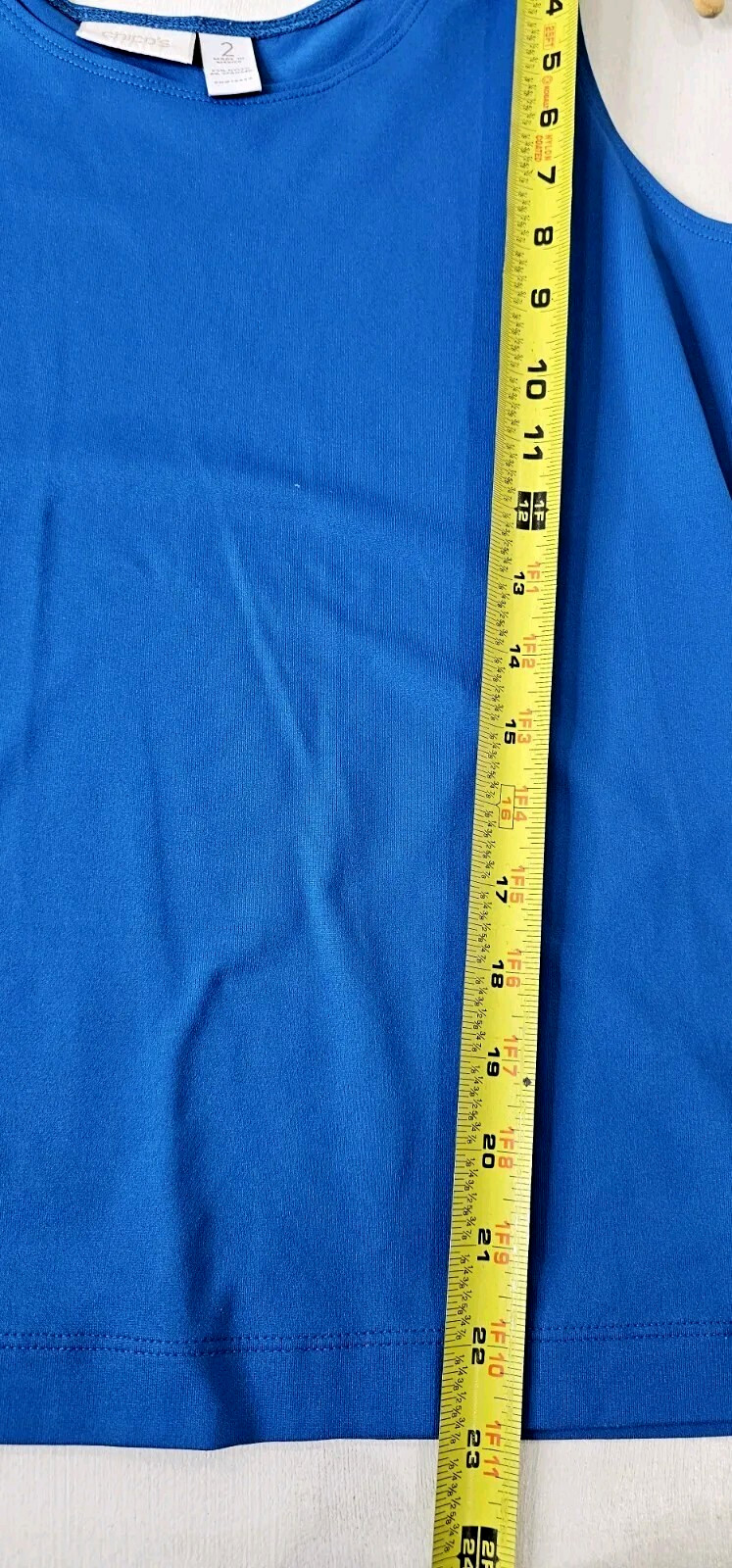 Chicos top blouse sleevless stretch size 2 blue nylon spandex blend