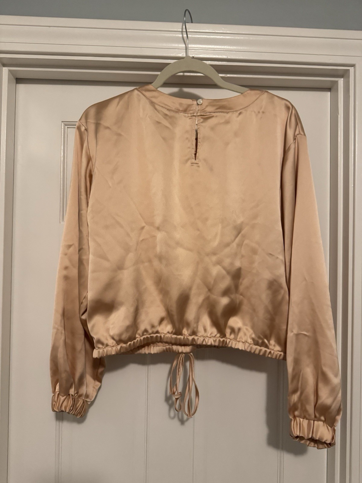 LOFT Satin Drawstring Blouse – S – Champagne Pink – Orig. $64.95