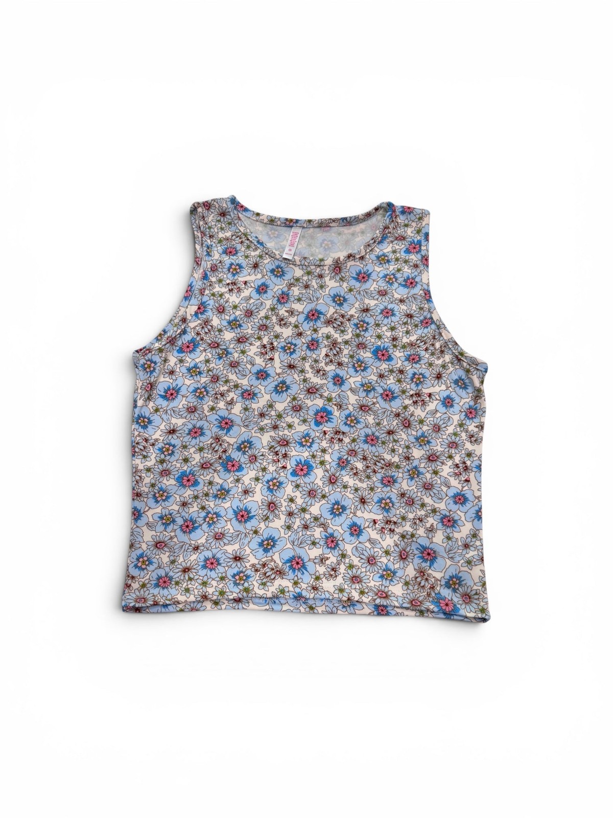 Women’s Floral Sleeveless Tank Top Blue Pink Flower Print NWT