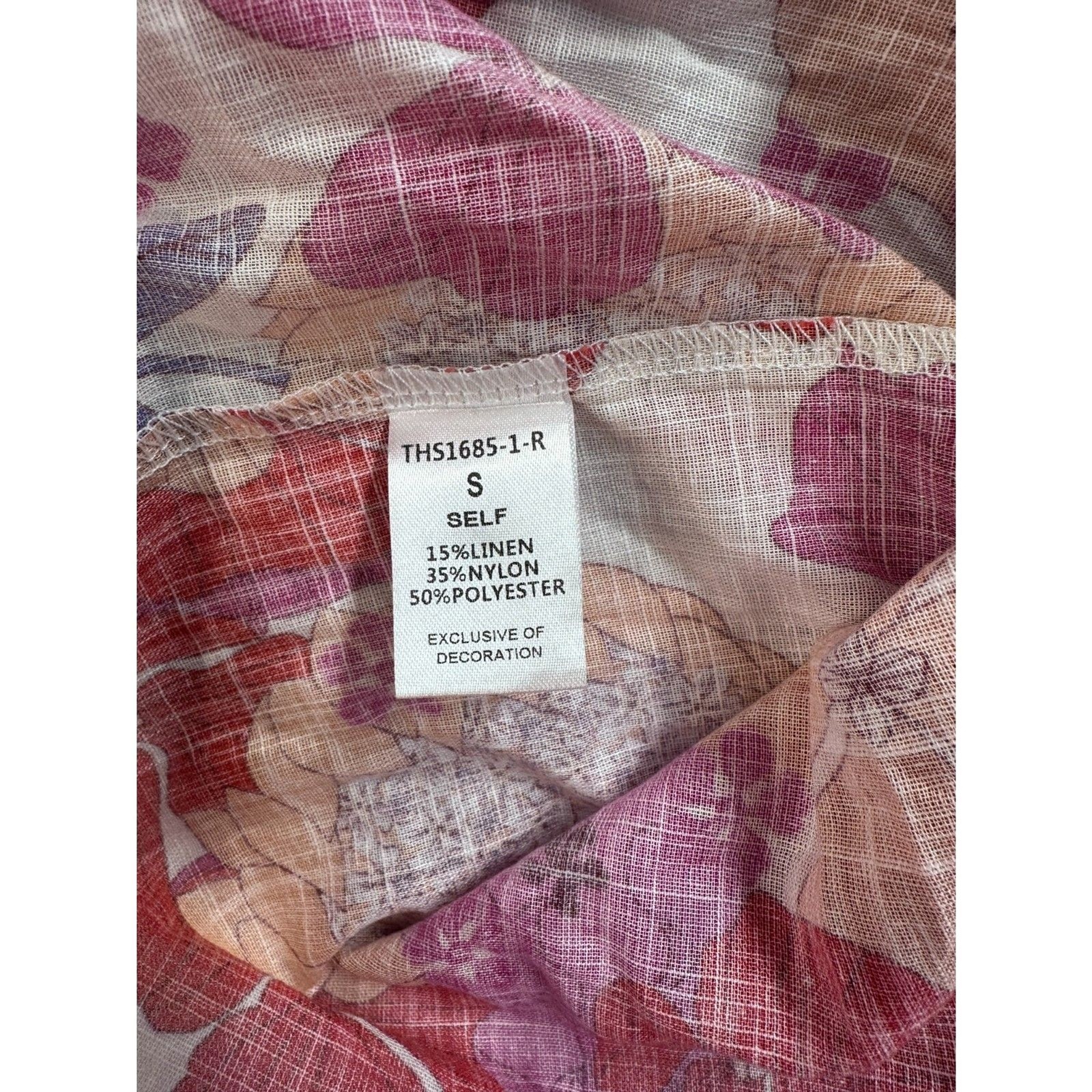 THML Bright Floral Ruffle Sleeve Notch Neck Top – Small