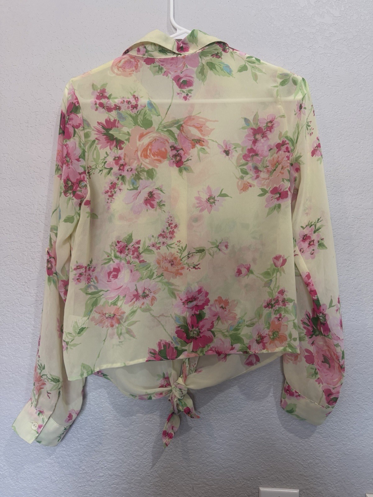 Timing Multicolor Floral Sheer Collared Button Front Long Sleeve Blouse S
