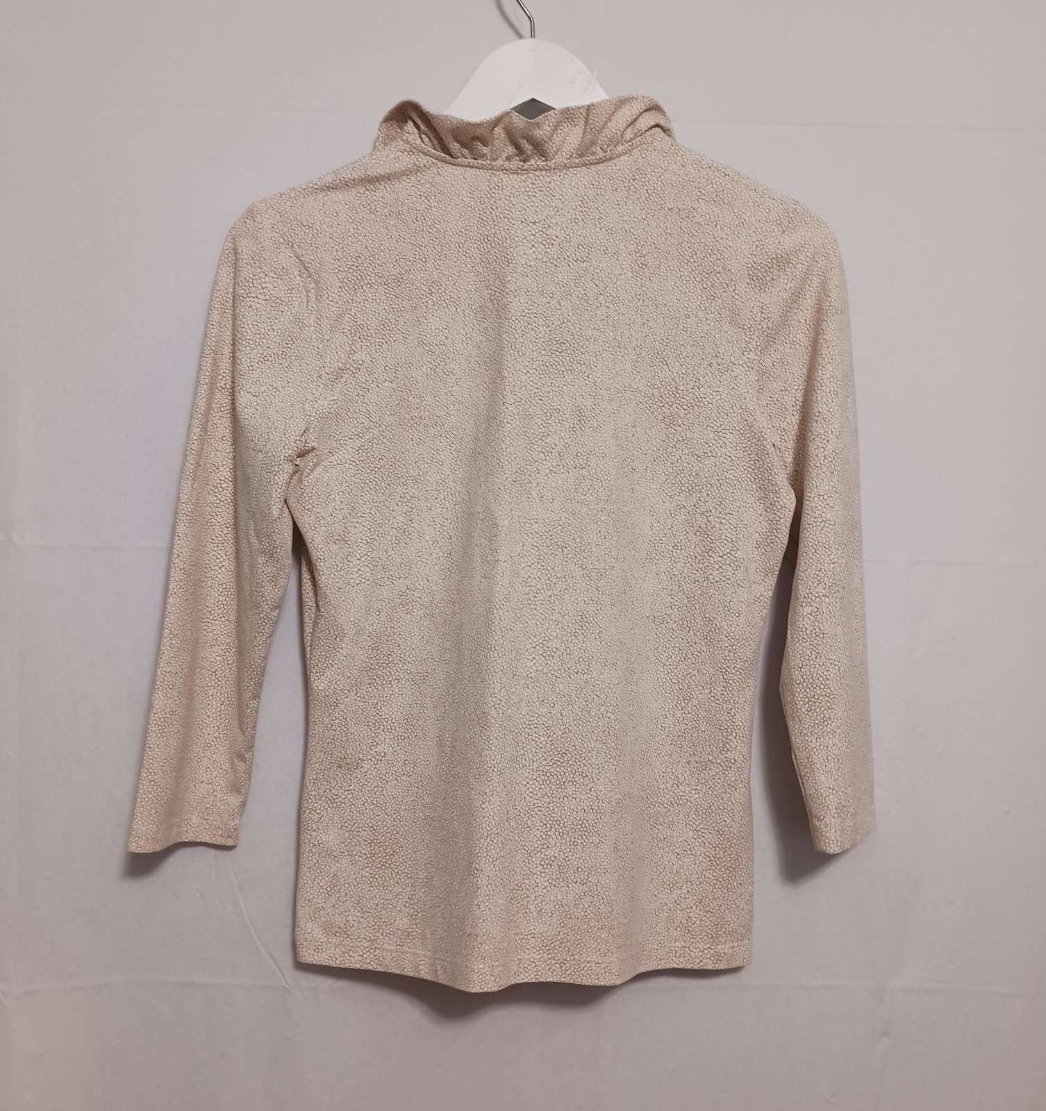 J. McLaughlin Durham Catalina women’s Ruffle Neck 3/4 Top blouse Sz S Oatmeal