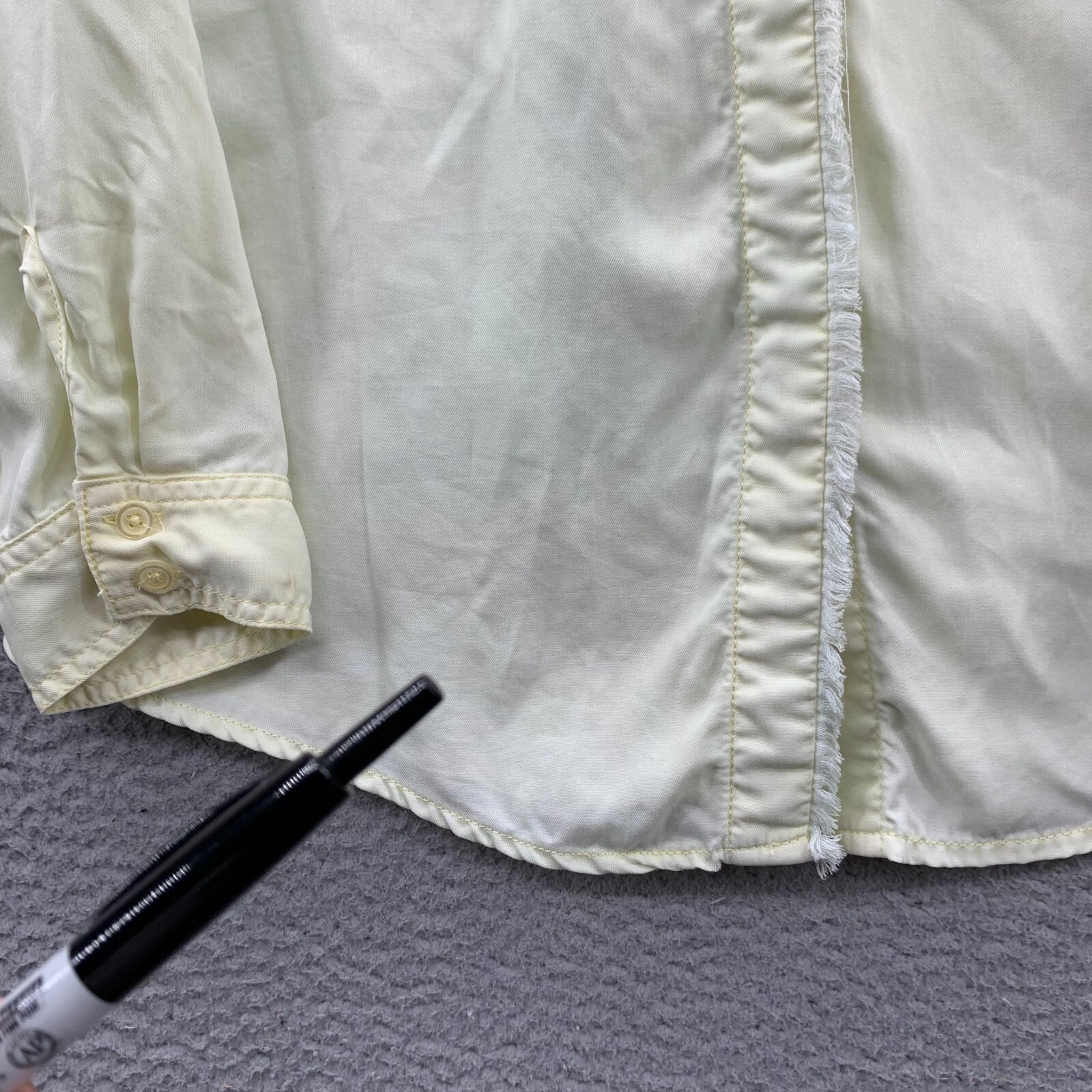 CHICOS Shirt Womens Size 1 Medium Button Up Blouse Top Long Sleeve Sheer Yellow*