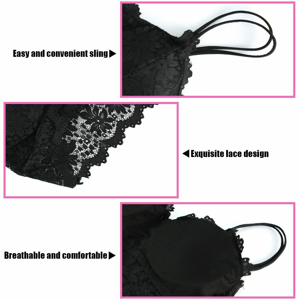 Women Sexy Lace V Neck Padded Lingerie Crochet Bralette Bra Crop Top Cami Tank