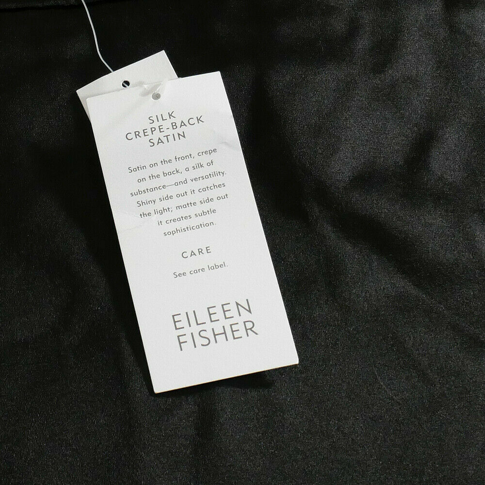EILEEN FISHER Black Silk Crepe Back Satin Camisole Tunic Tank Top L