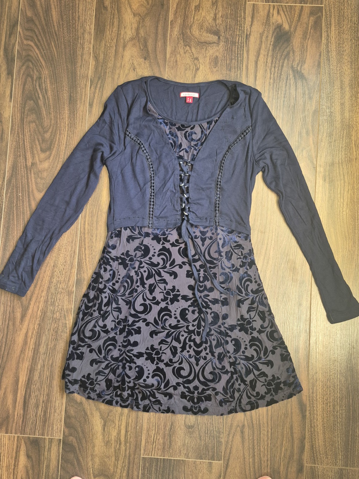 Joe Browns Blue Lace-Up Devore Tunic Top UK 8 New Without Tags Gothic