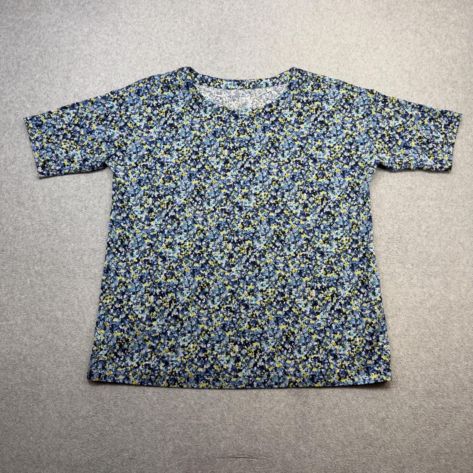 J Jill Luxe Supima Elbow Sleeve Tee Shirt Womens Medium Blue Floral Casual