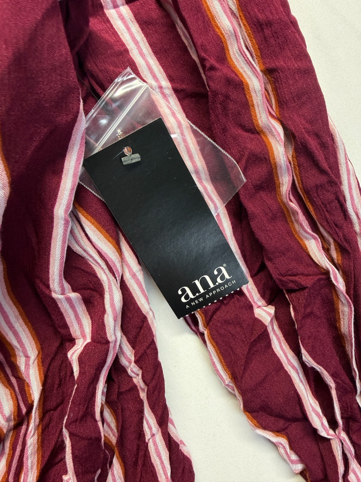 A.N.A Blouse Top Womens Medium Maroon Multi Striped Front Tie Hem Button Front