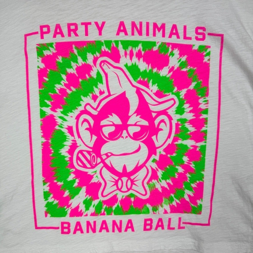 Party Animals Banana Ball by Pressbox Graphic T-Shirt White Neon Womens Medium