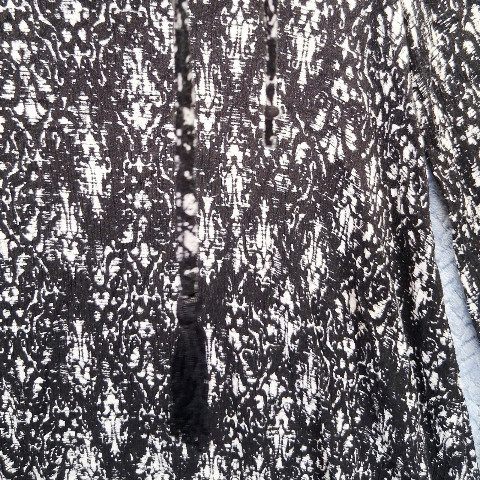 Others Follow Black White Damask Print Boho Tunic Top Crochet Lace Small