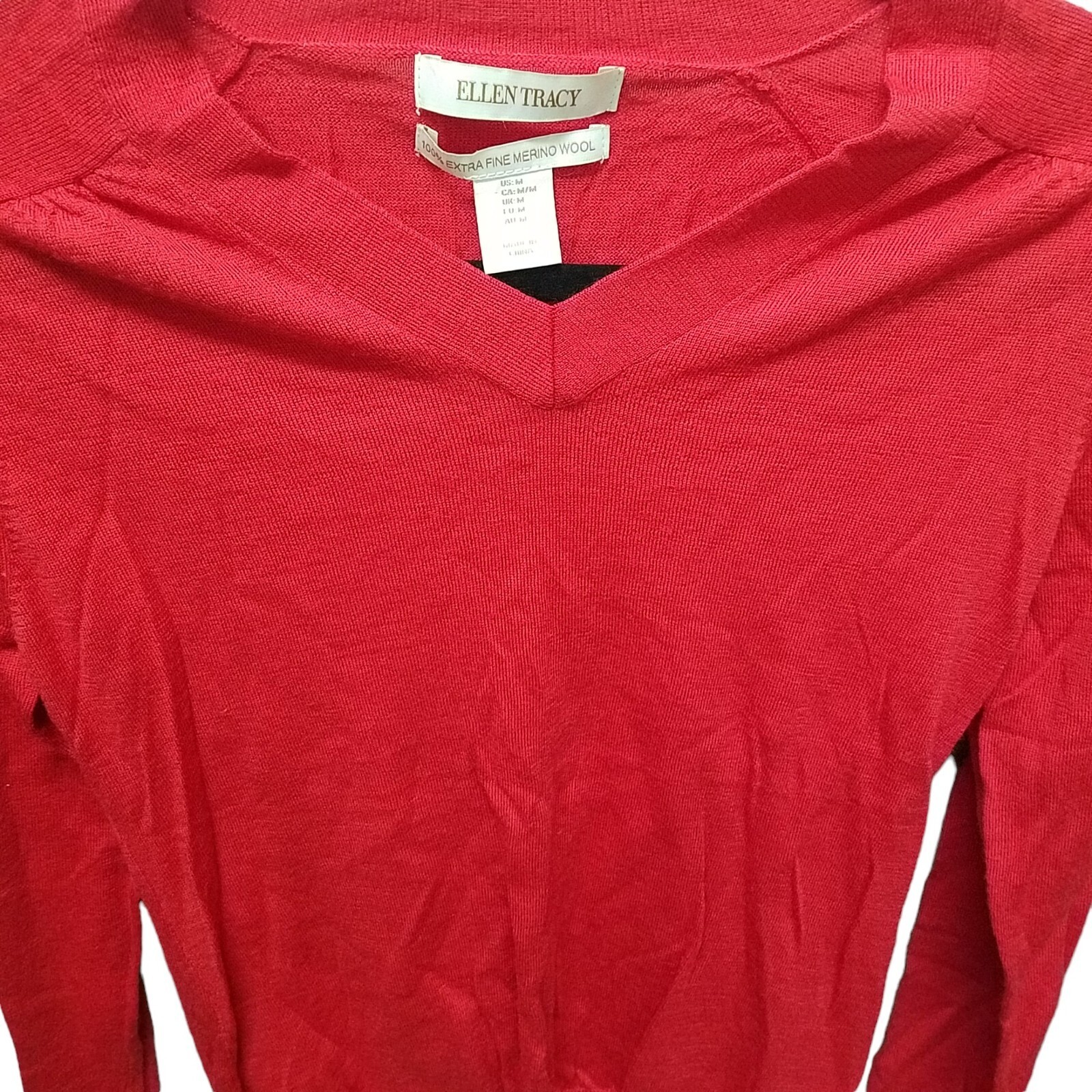 Ellen Tracy Womens Sz M Red Solid Long Sleeve Wool Sweatshirt Blouse