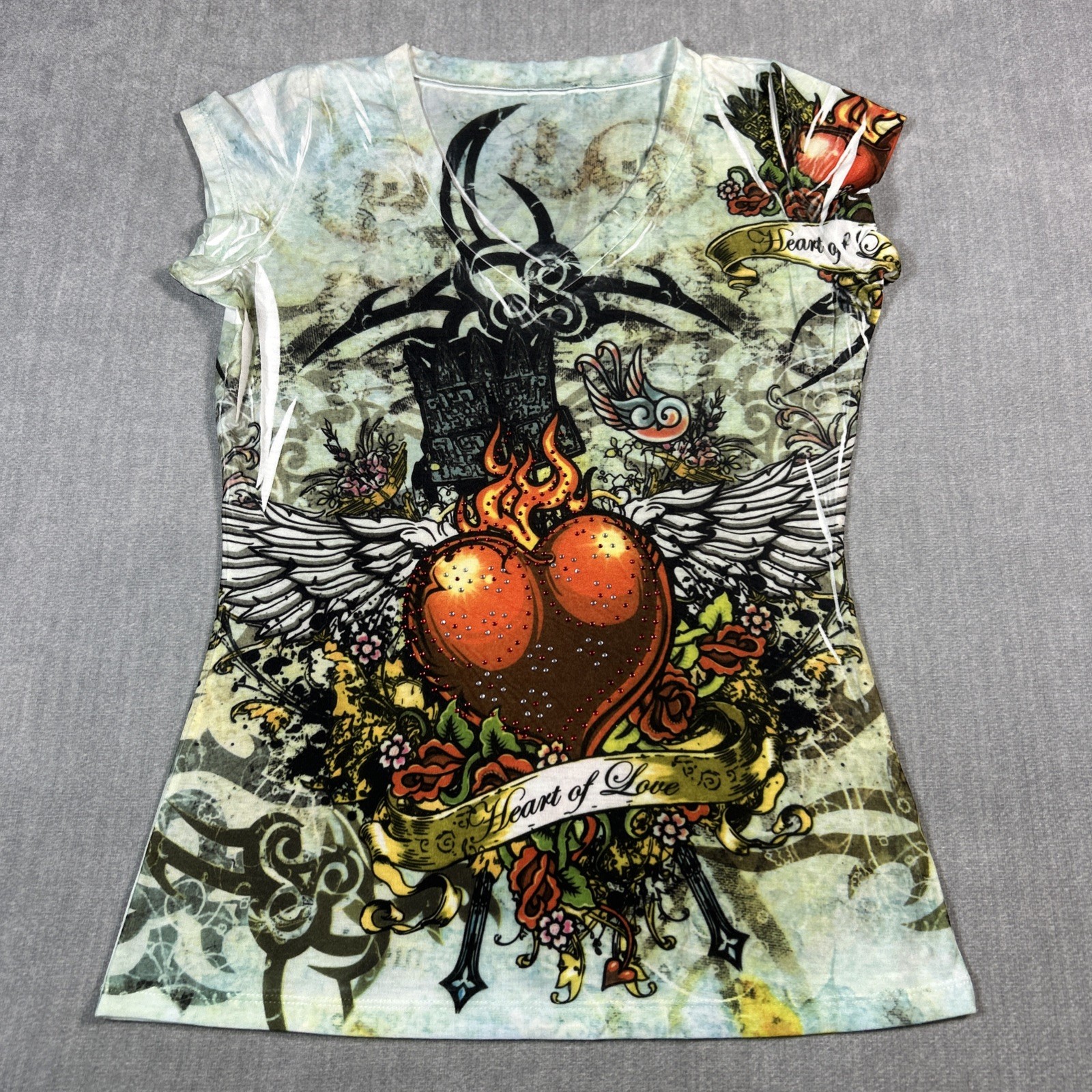 Vintage Y2k Grunge Tee Heart Of Love Womens XL