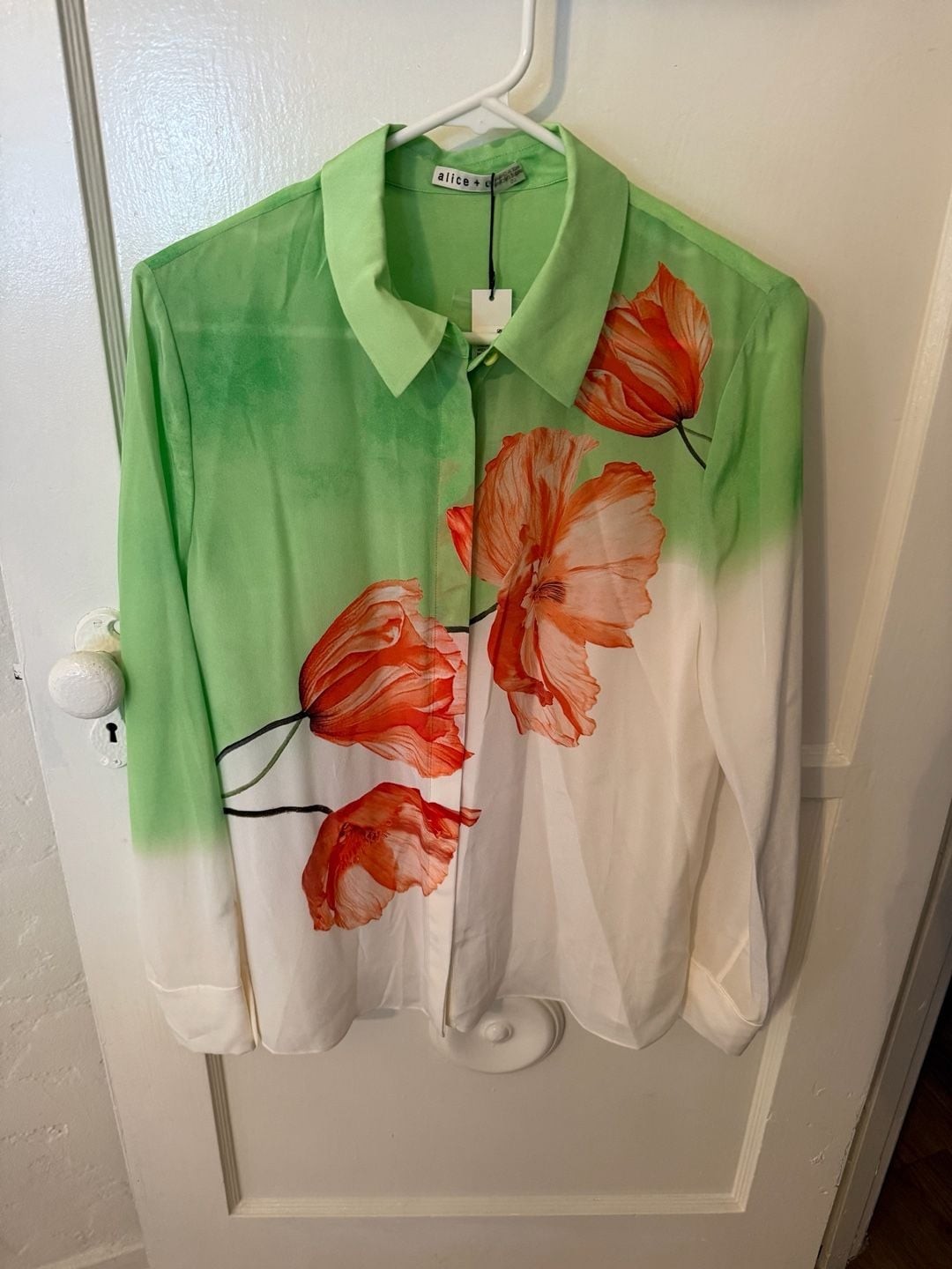 Alice + Olivia Brady Silk Floral Button-Down Blouse