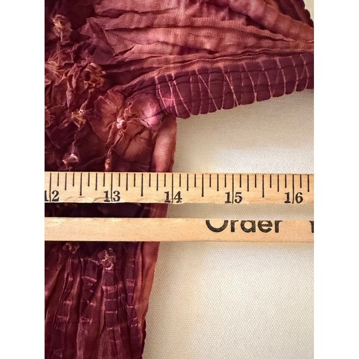 Fantazia Silk Polyester Tie Dye Pleated Button Up Long Sleeve Shirt Top Womens M