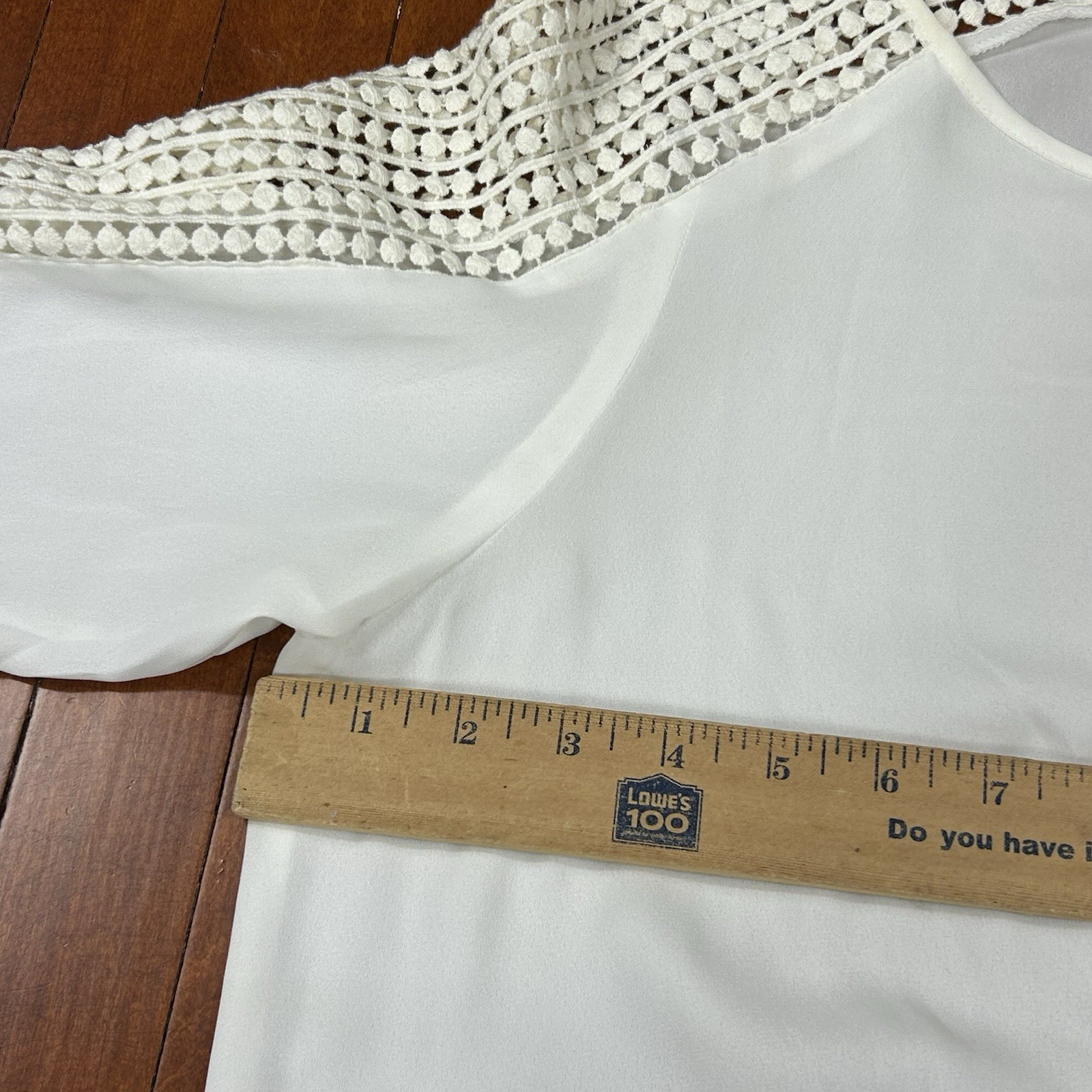Charming Charlie Womens Large Ivory Semi Sheer Blouse Long Sleeve Crochet Trim