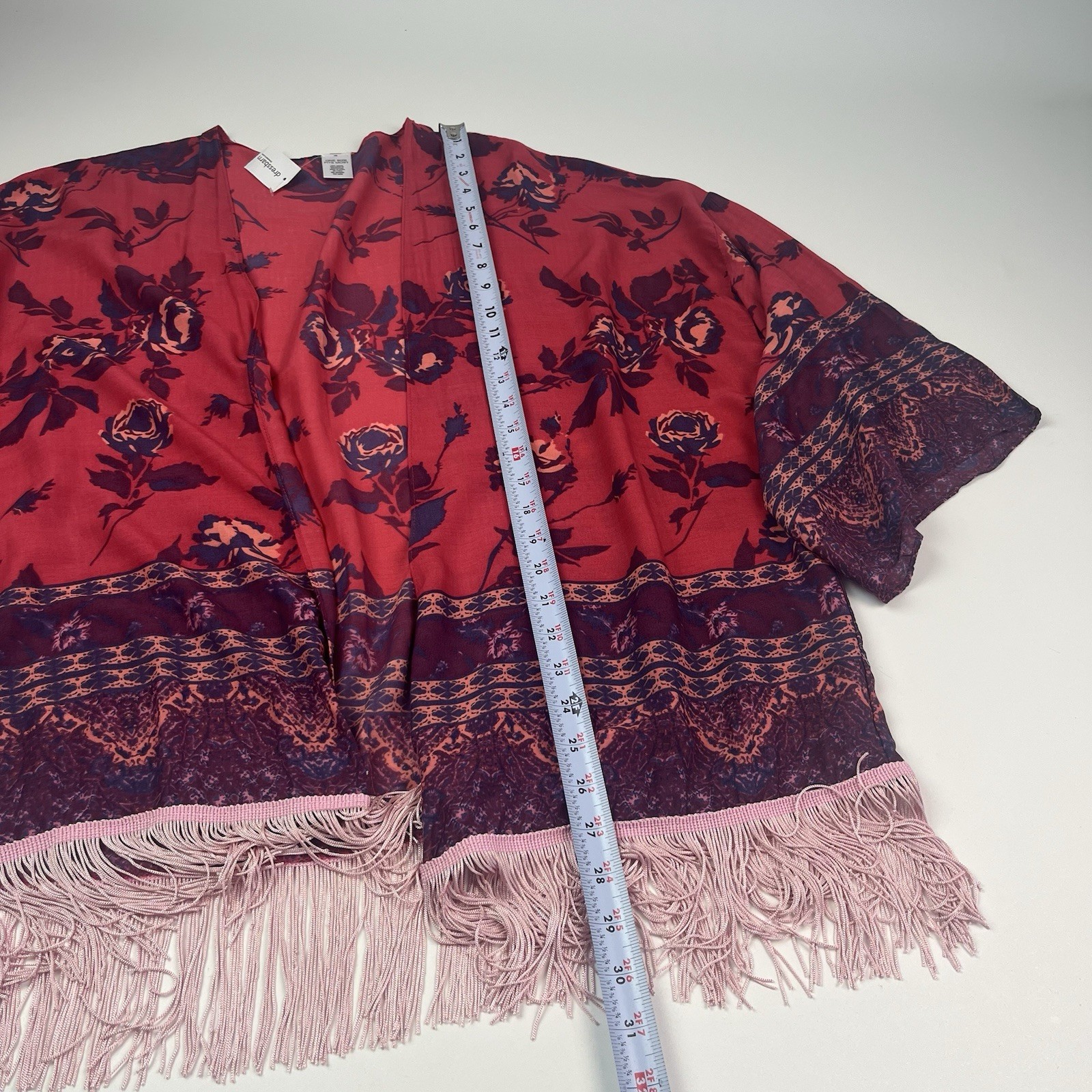 Boho Floral Fringe Kimono Duster M Festival Gypsy Cardigan Layer Cover up NWT