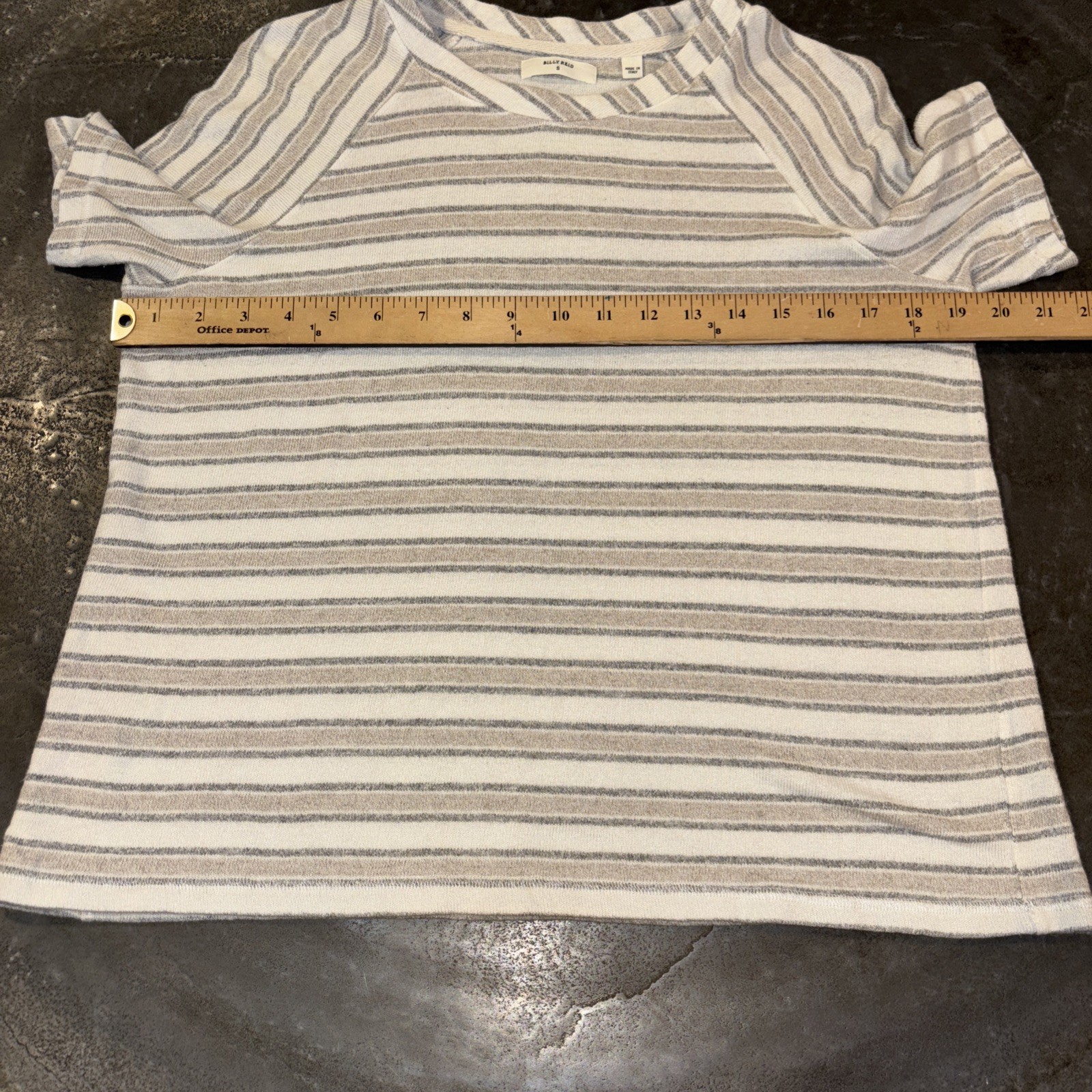 Billy Reid Top Womens Small Linen Striped Short Sleeve Neutral Tan Gray Italy