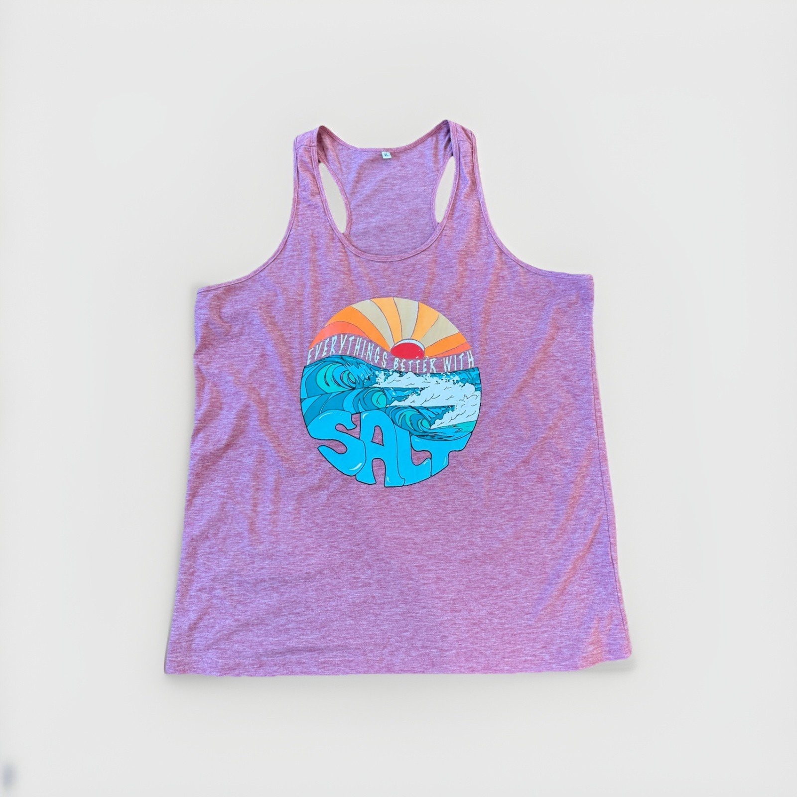 Women XL Summer Fun Tank Top Everything’s Better With Salt Beach Himalayan Pink