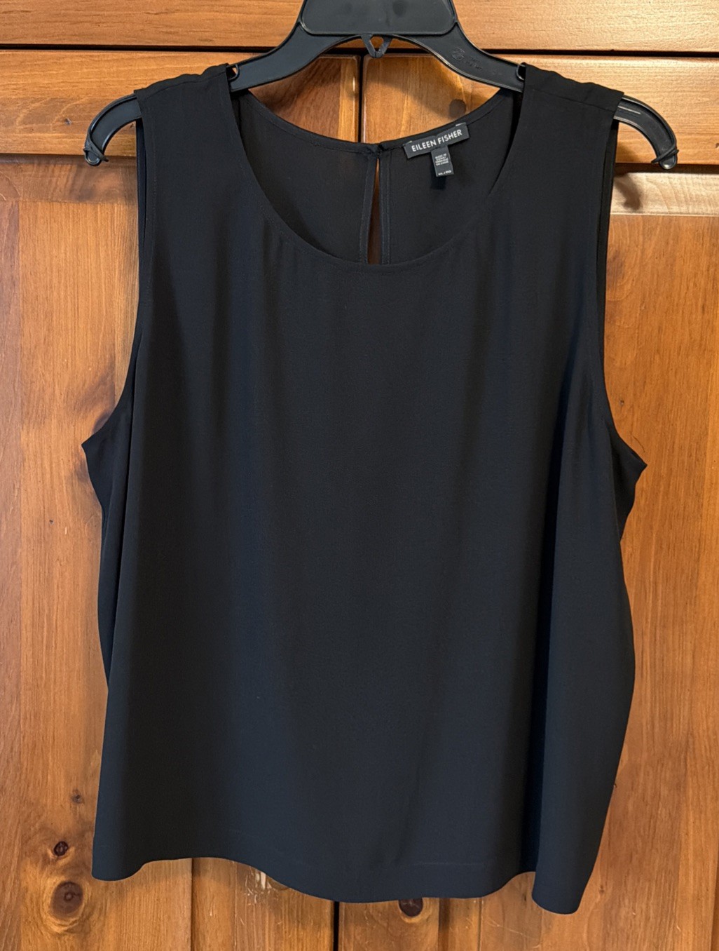 Eileen Fisher Georgette Crepe Silk Black Shell/Tank XL