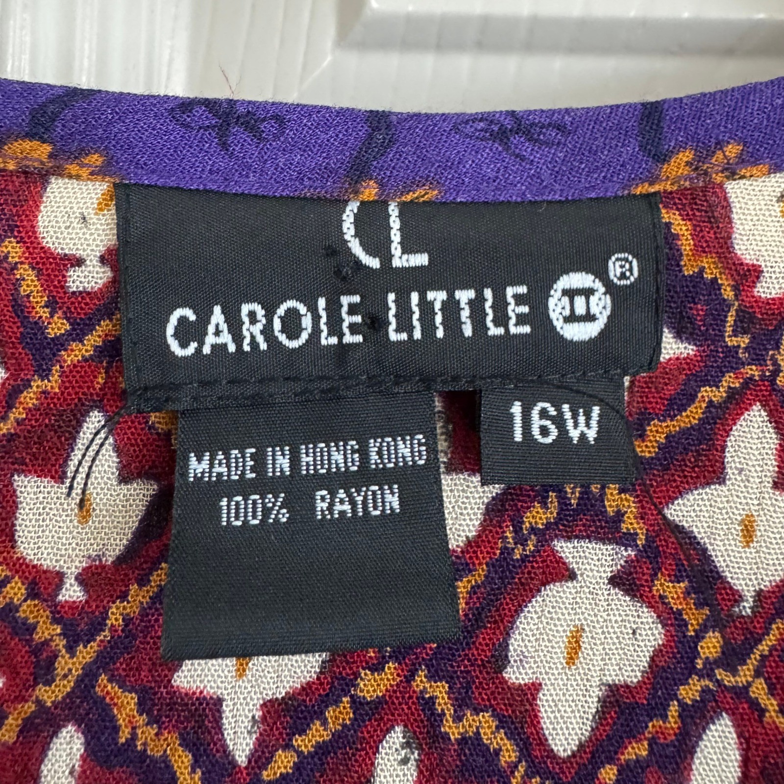 Carole Little Top Womens 16W Purple Patchwork Boho Rayon Button Front Shirt Boho