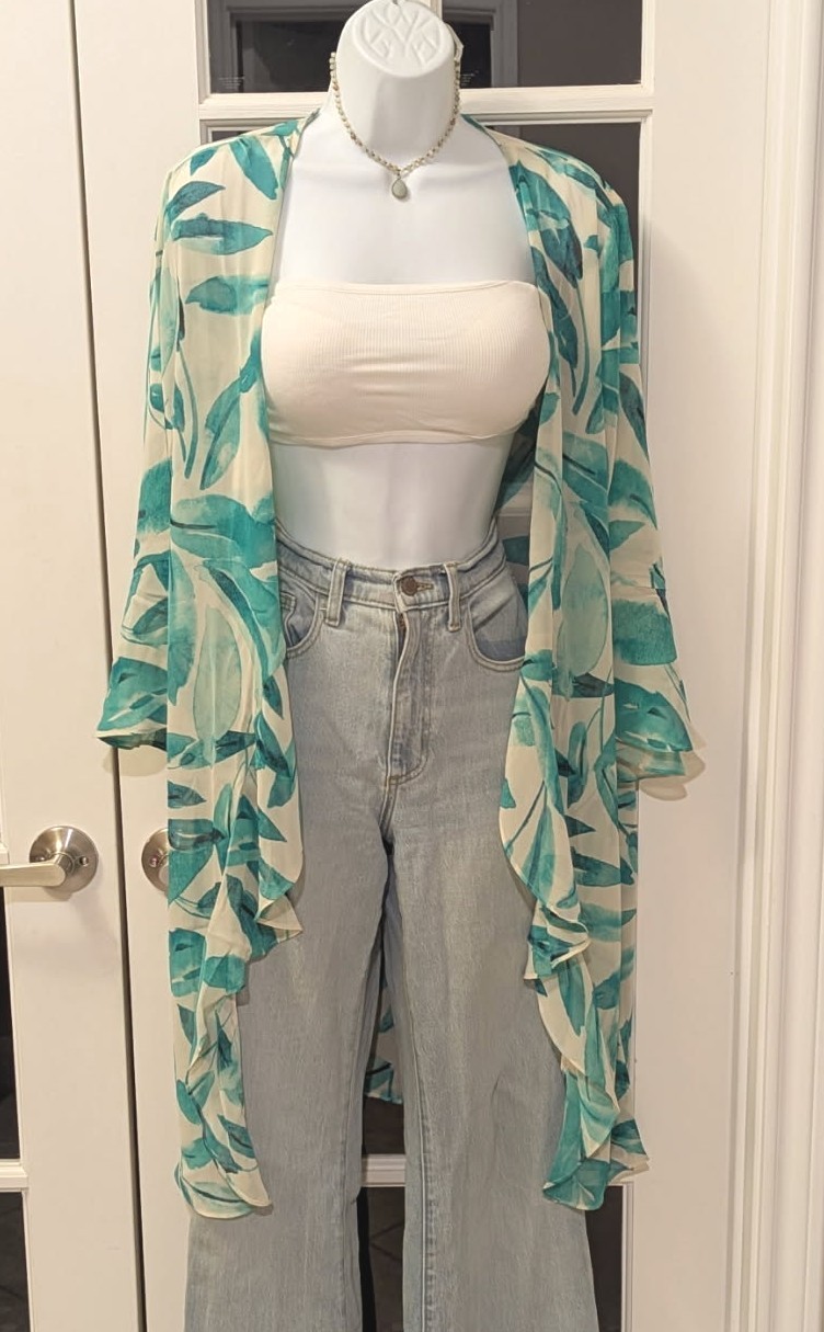 NWT Size XL Kimono Duster Topper Coverup Wrap Cardigan Boho Sheer Open Front