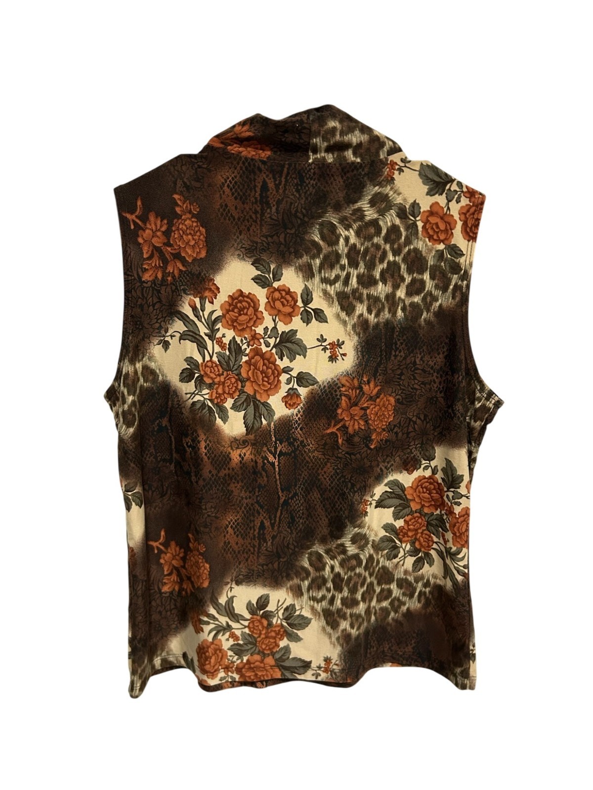Susan Lawrence Womens Floral Animal Print Top Size Large Keyhole Boho Chic