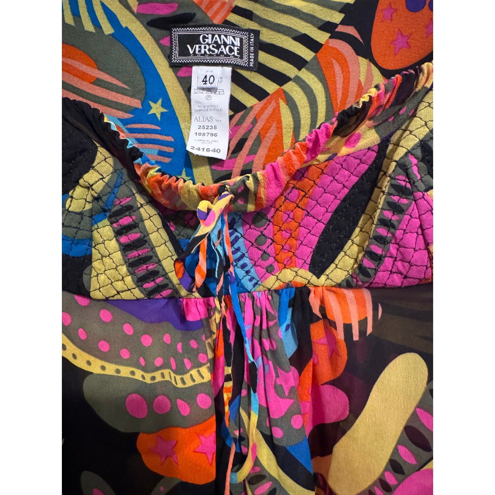Gianni Versace Vintage Couture F/W 2002 Runway Psychedelic Silk Blouse 40 (S)