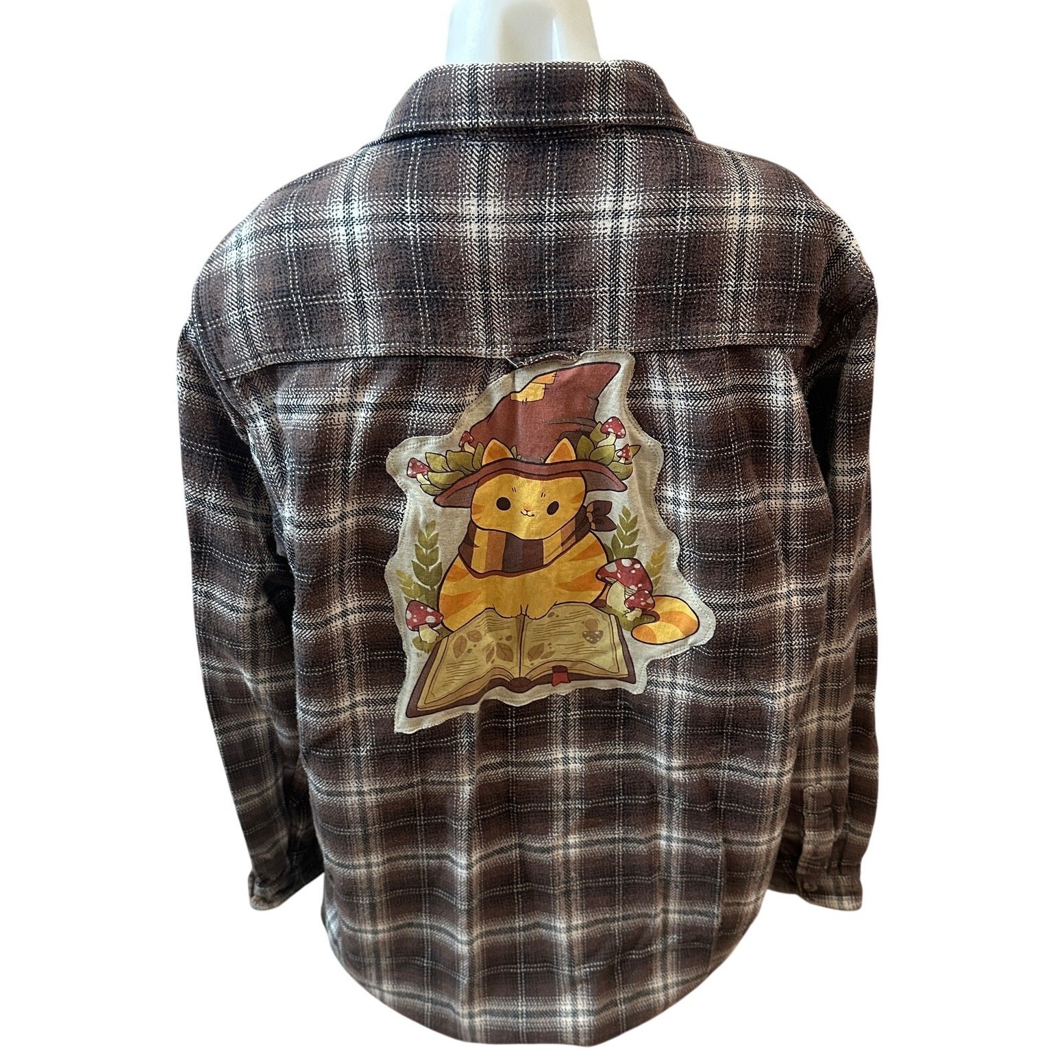 Reading Cat Plaid Flannel Shirt Shacket LARGE Oversize Witch Books Reader Unique