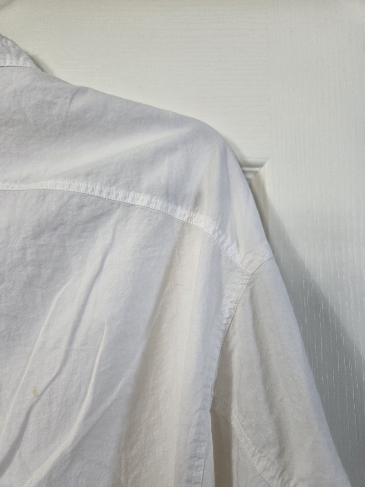 Vince White Cotton Silk Blend Raw Hem Mandarin Collar Long Sleeve Blouse, Medium